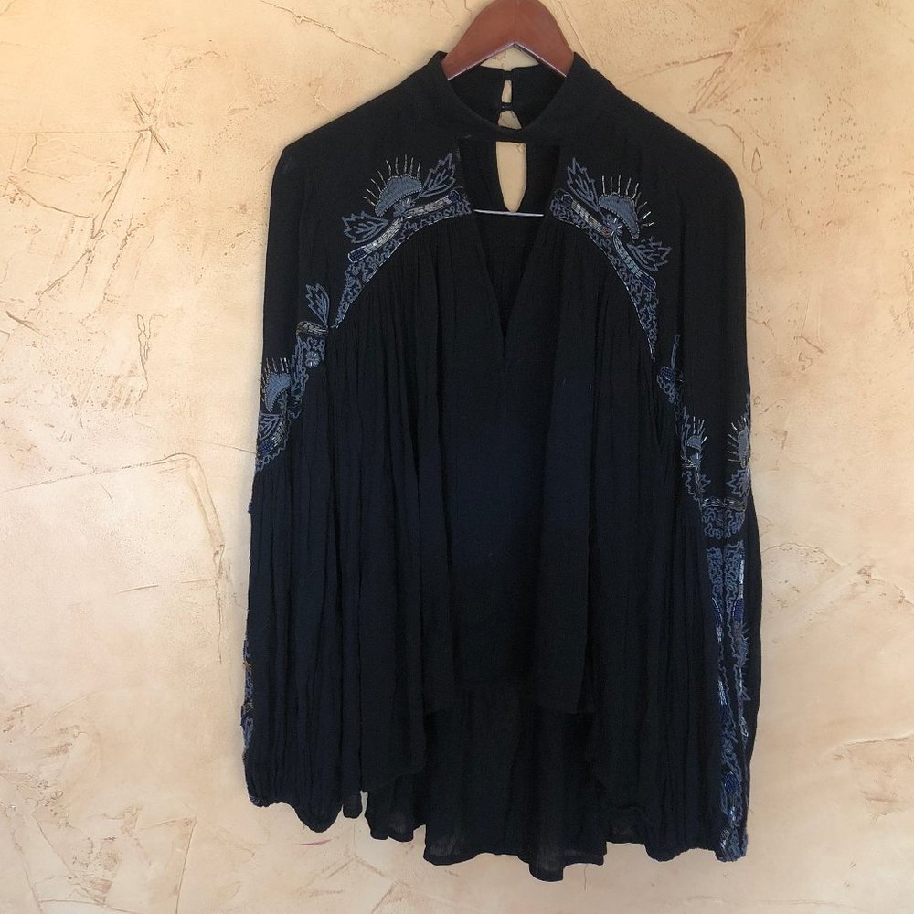 Free People blouse black with beaded details